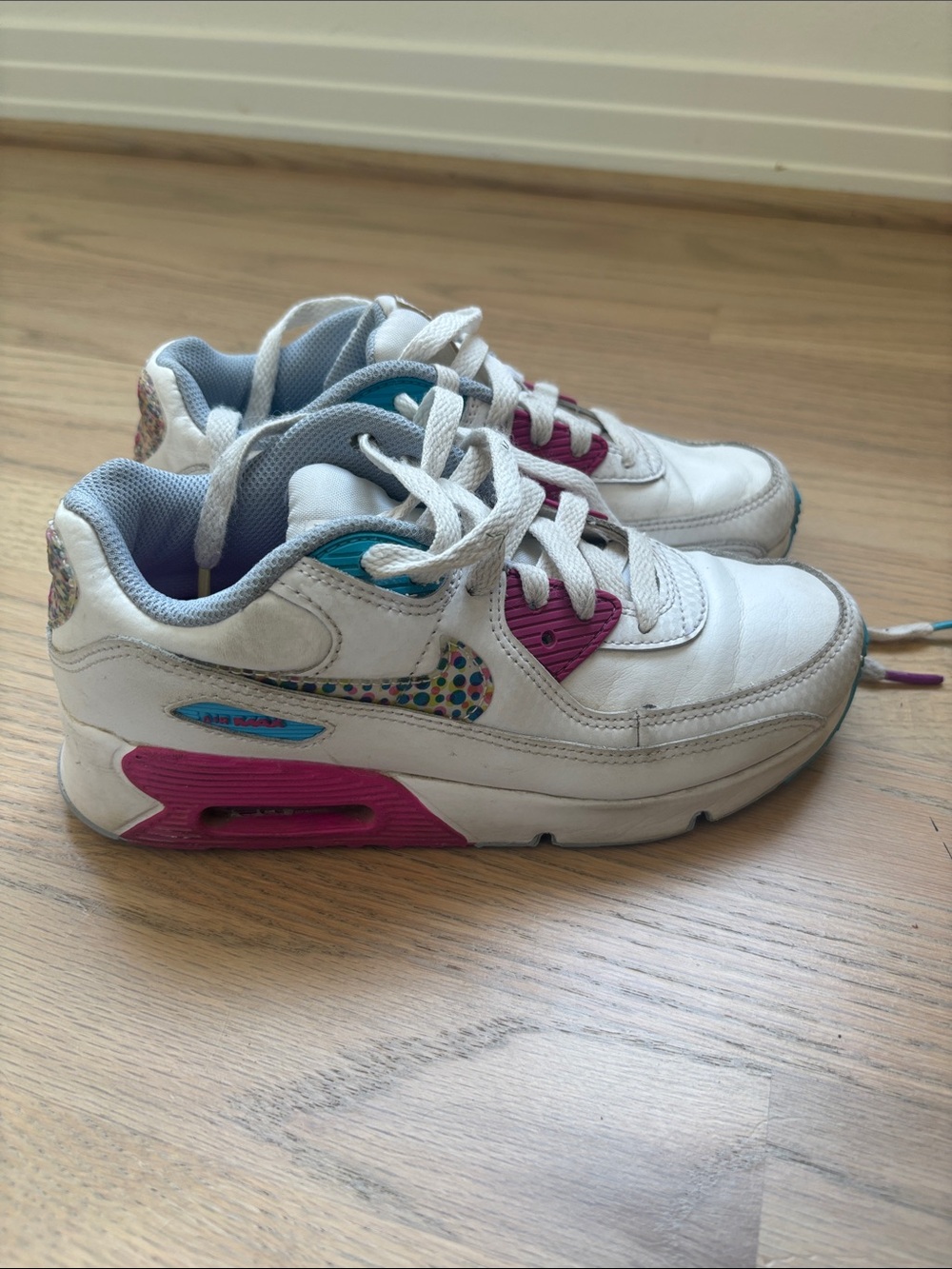 Nike Kids' air max 90 White Sneakers with Pink & Teal Accents